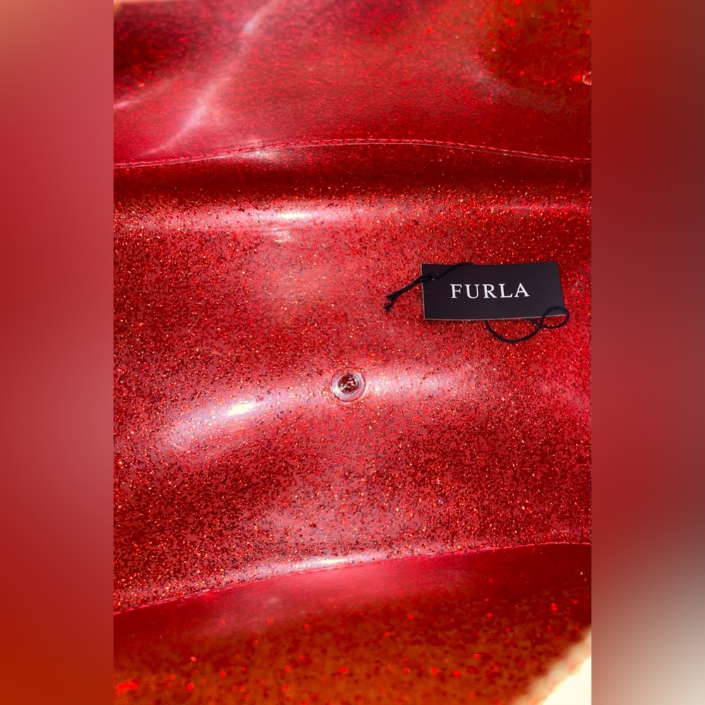 FURLA JELLY GLITTER CANDY RED HANDBAG SATCHEL BAG PURSE 12” x 8” RARE GOTHIC HTF - Picture 9 of 10